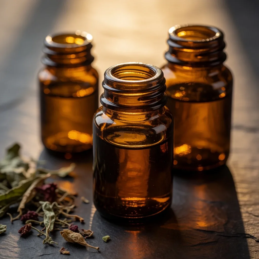 Premium supplement jars in warm atelier light