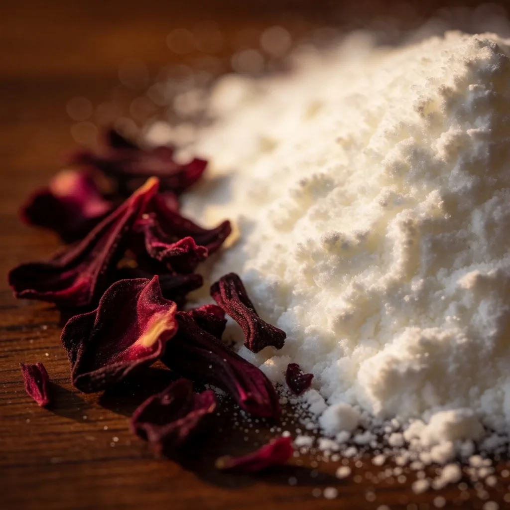 Raw supplement ingredients in warm light