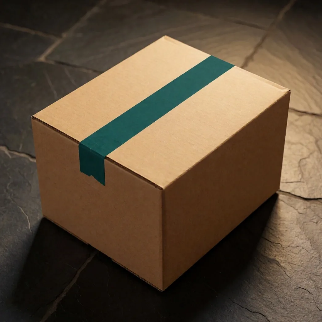 A packed supplement order in a recyclable cardboard box on a dark surface